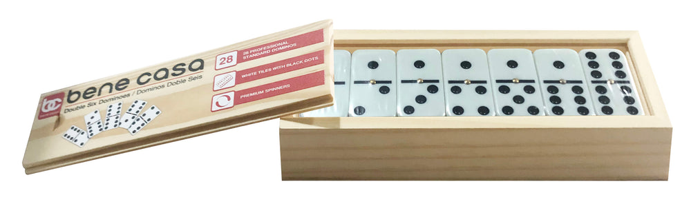 Bene Casa Double 6 White Domino Set in Wooden Storage Box