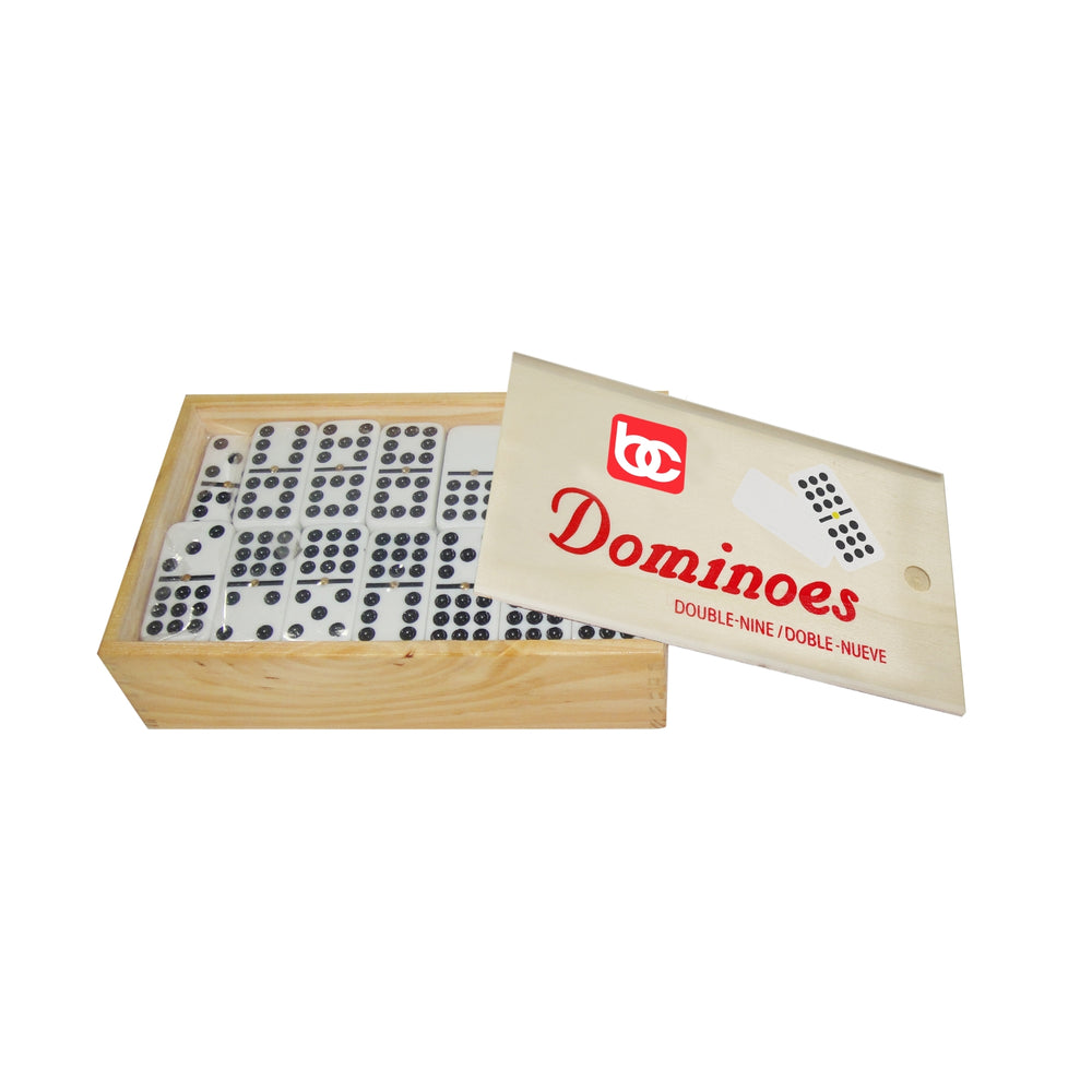 Bene Casa handcrafted double 9, 55-tile domino set, wooden sliding lid box