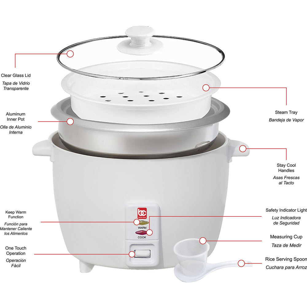 Bene Casa Rice Cooker with glass lid,10-Cup Dishwasher safe rice cooker  with auto cut off, steamer rice maker with keep warm facility.