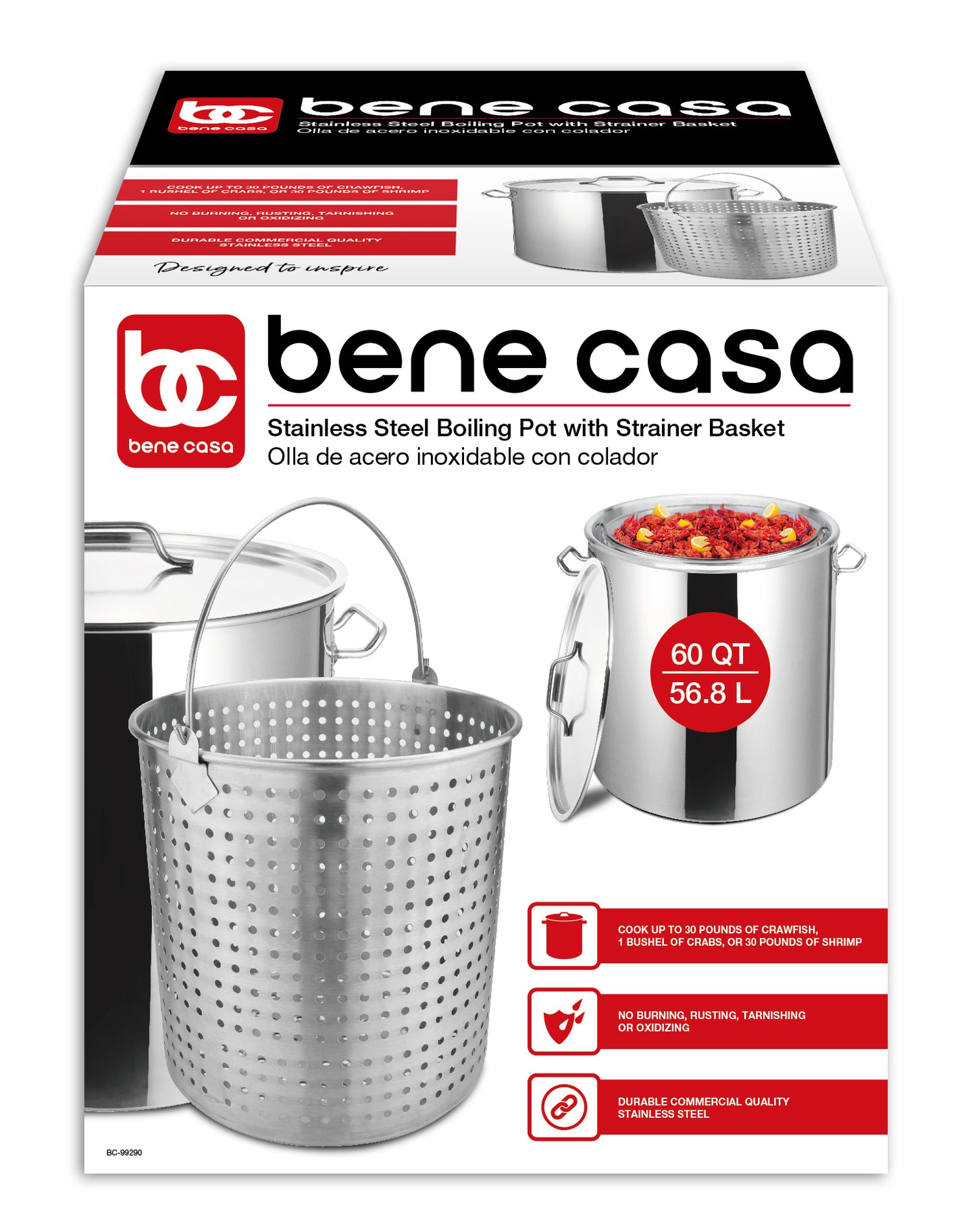 Bene Casa Stainless-Steel Stock Pot w/ lid, 8-quart capacity, reinforced  bottom