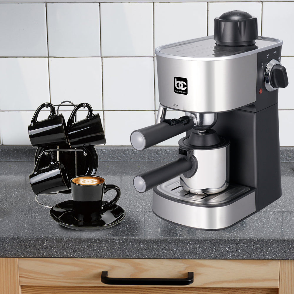 Bene Casa 4-Cup Espresso Maker with Milk Frother ,Black