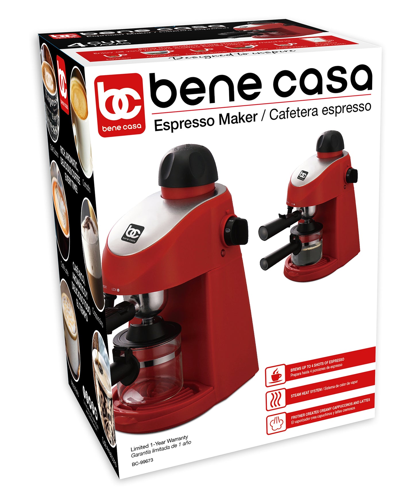  Bene Casa Rojo portátil eléctrico Espresso Maker 3 o 6