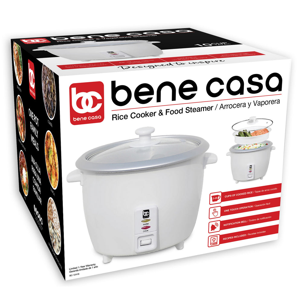 Bene Casa BC-12418 2-20 Cup 700 Watt White Rice Cooker