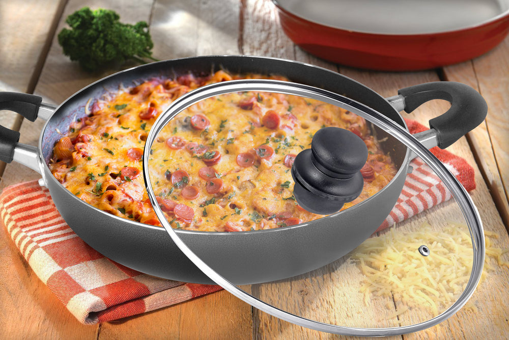  Bene Casa - Black Nonstick Aluminum Frying Pan with Glass Lid  (6) - Dishwasher Safe for Easy Cleaning: Pans: Home & Kitchen