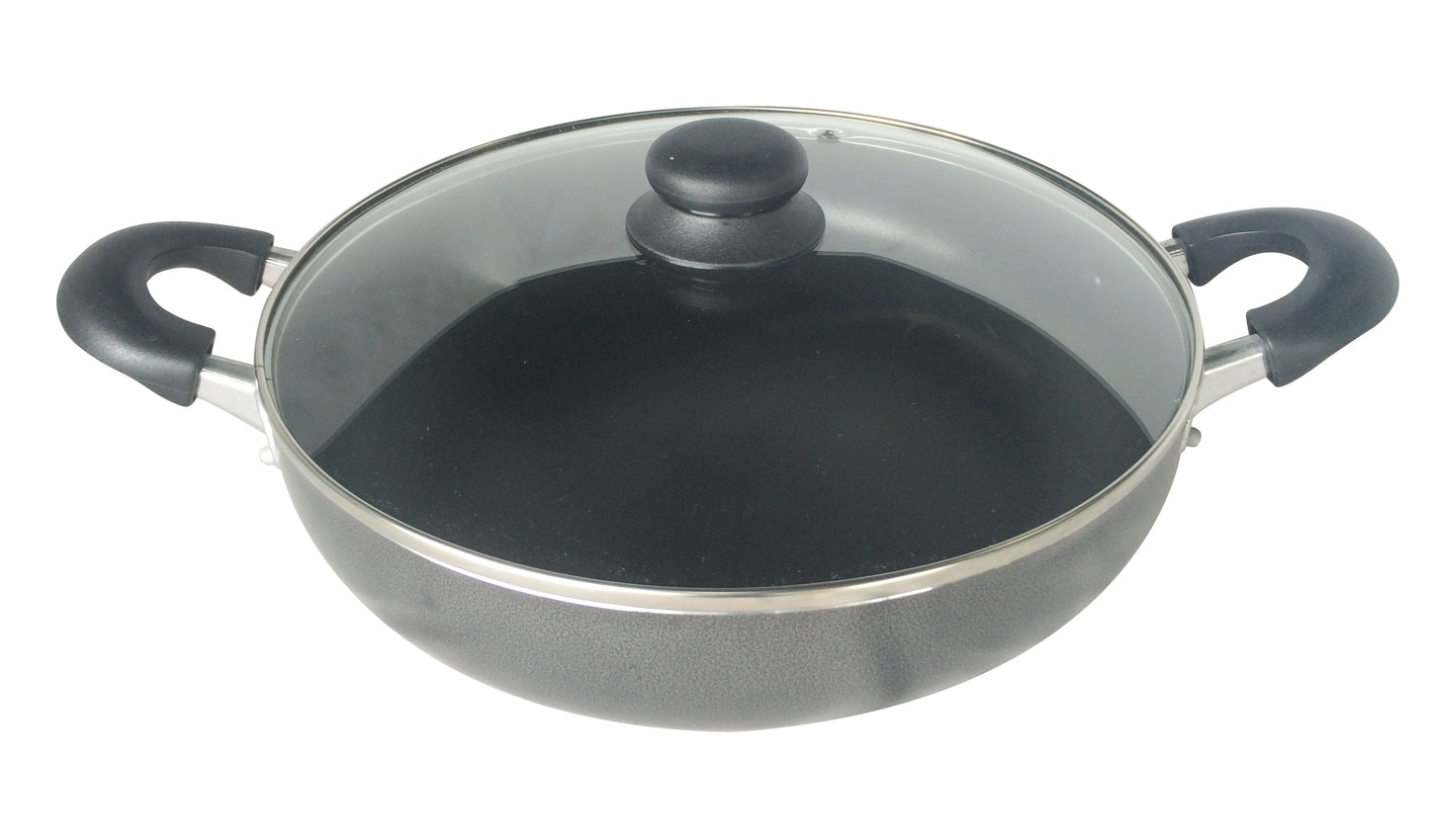  Bene Casa - Black Nonstick Aluminum Frying Pan with Glass Lid  (6) - Dishwasher Safe for Easy Cleaning: Pans: Home & Kitchen
