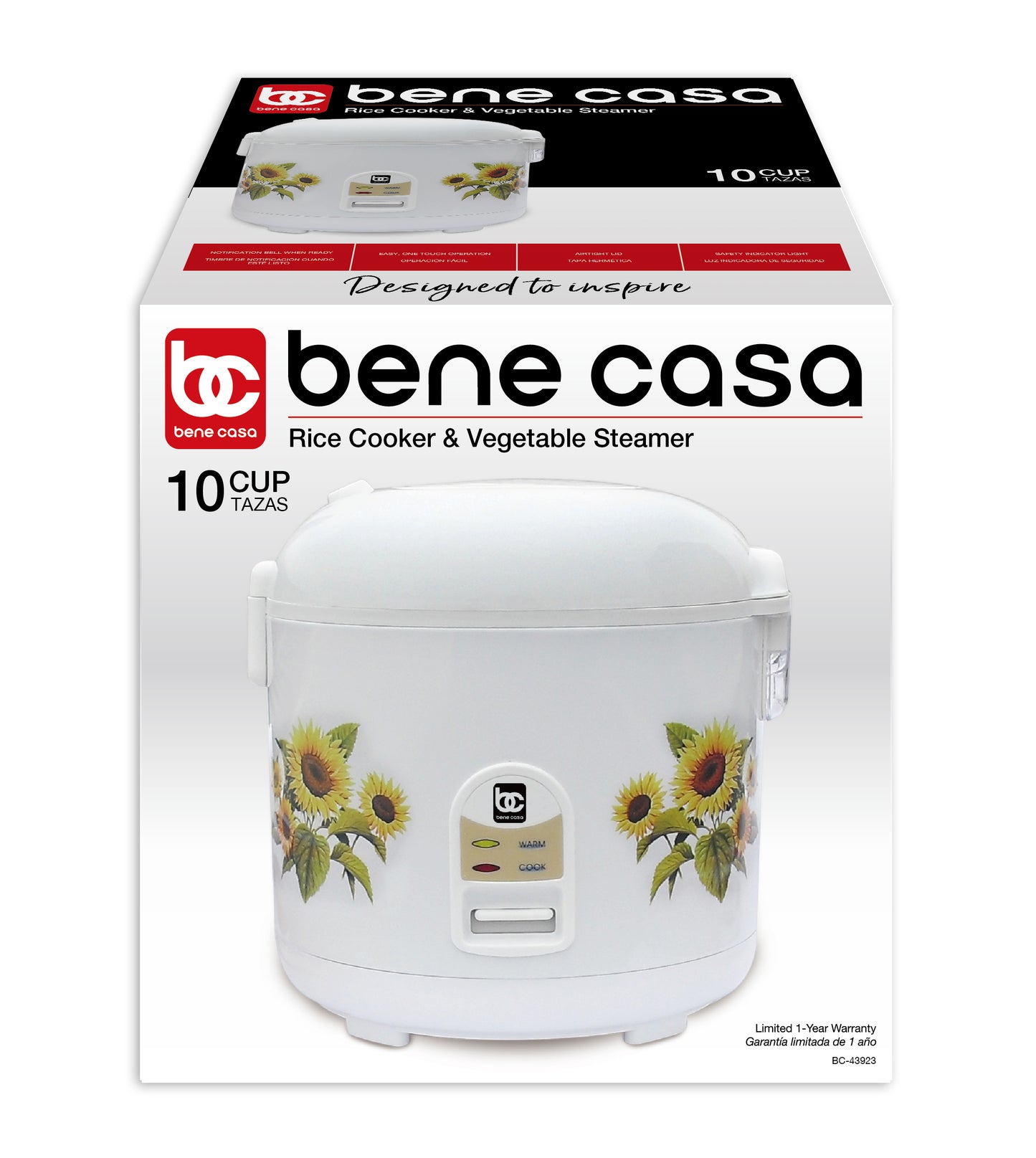 Bene Casa 7 Cup Stainless-Steel Thermo Rice Cooker, Stainless Steel and Black Design - Black