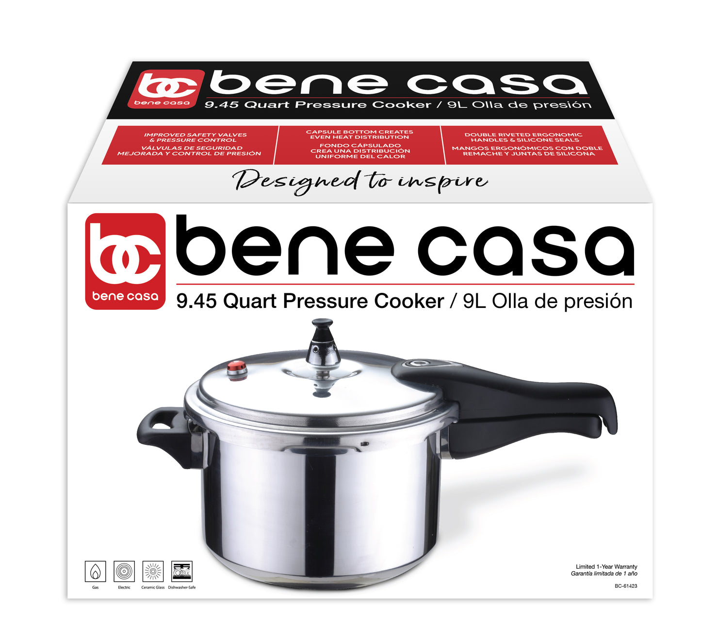 Bene Casa BC-58784 9.5 Quart Aluminum Pressure Cooker / BrandsMart USA