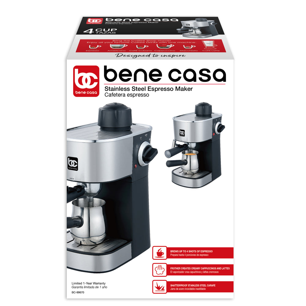 Bene Casa Espresso Machine Maker with Frother, Red