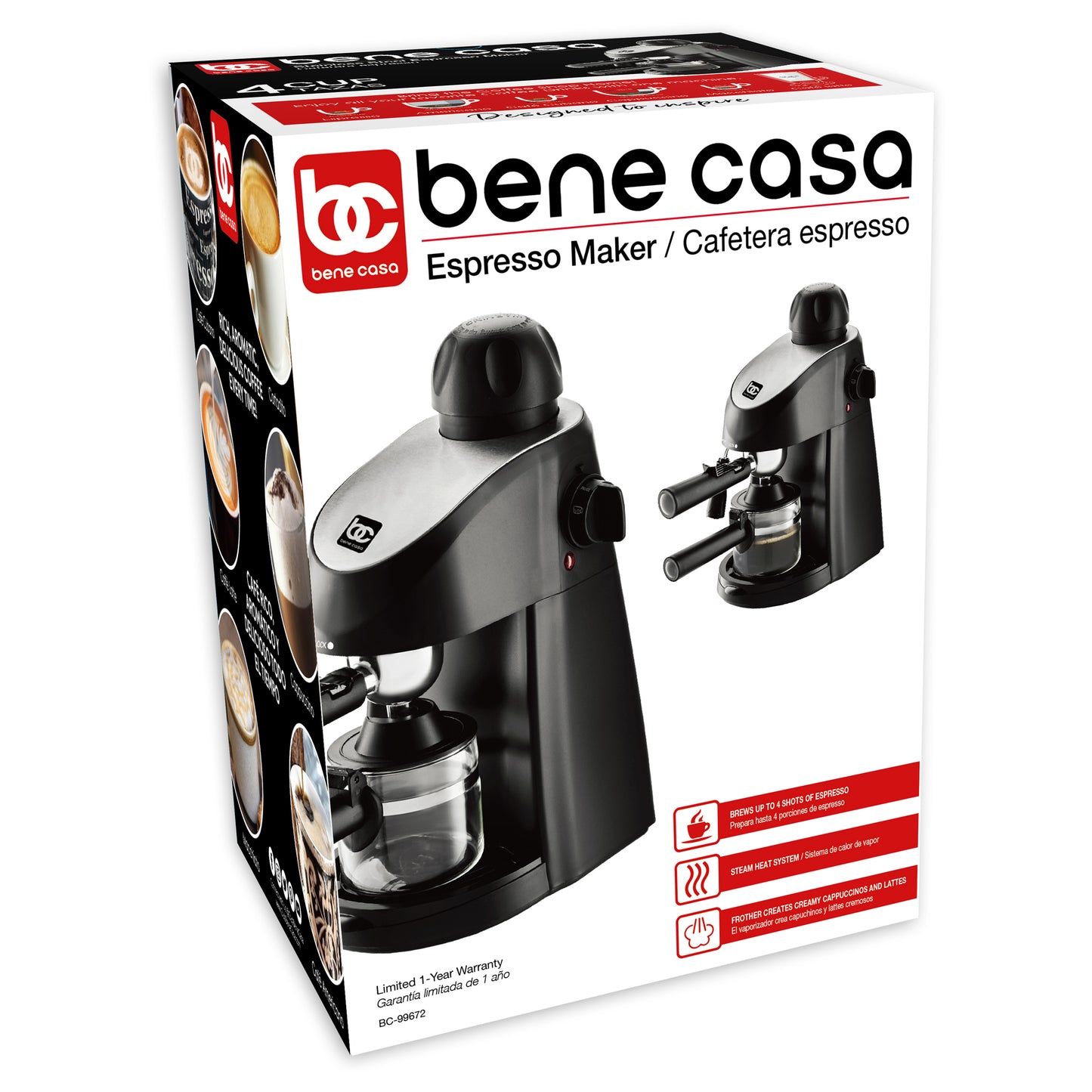 Bene Casa 9 cup aluminum espresso maker, stove top espresso maker, single  shot, dishwasher safe espresso maker with side pour spout 